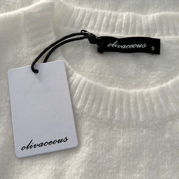 Olivaceous Fuzzy Short Sleeve Sweater Crop Top Ivory - size S - Picture 4 of 4